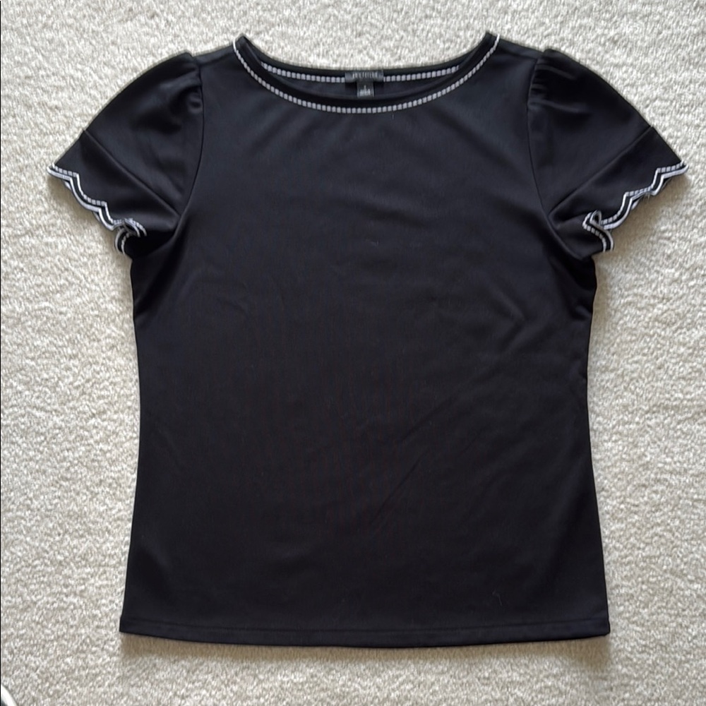 Ann Taylor Black Short Sleeve Top with  White Trim